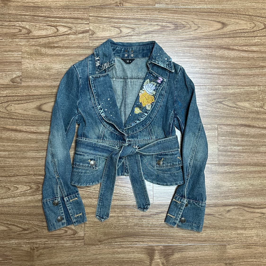 빈티지 청 플라워 벨트 청 자켓 오네갸루 긱시크 페어리 오리엔탈 그런지 상품이미지1