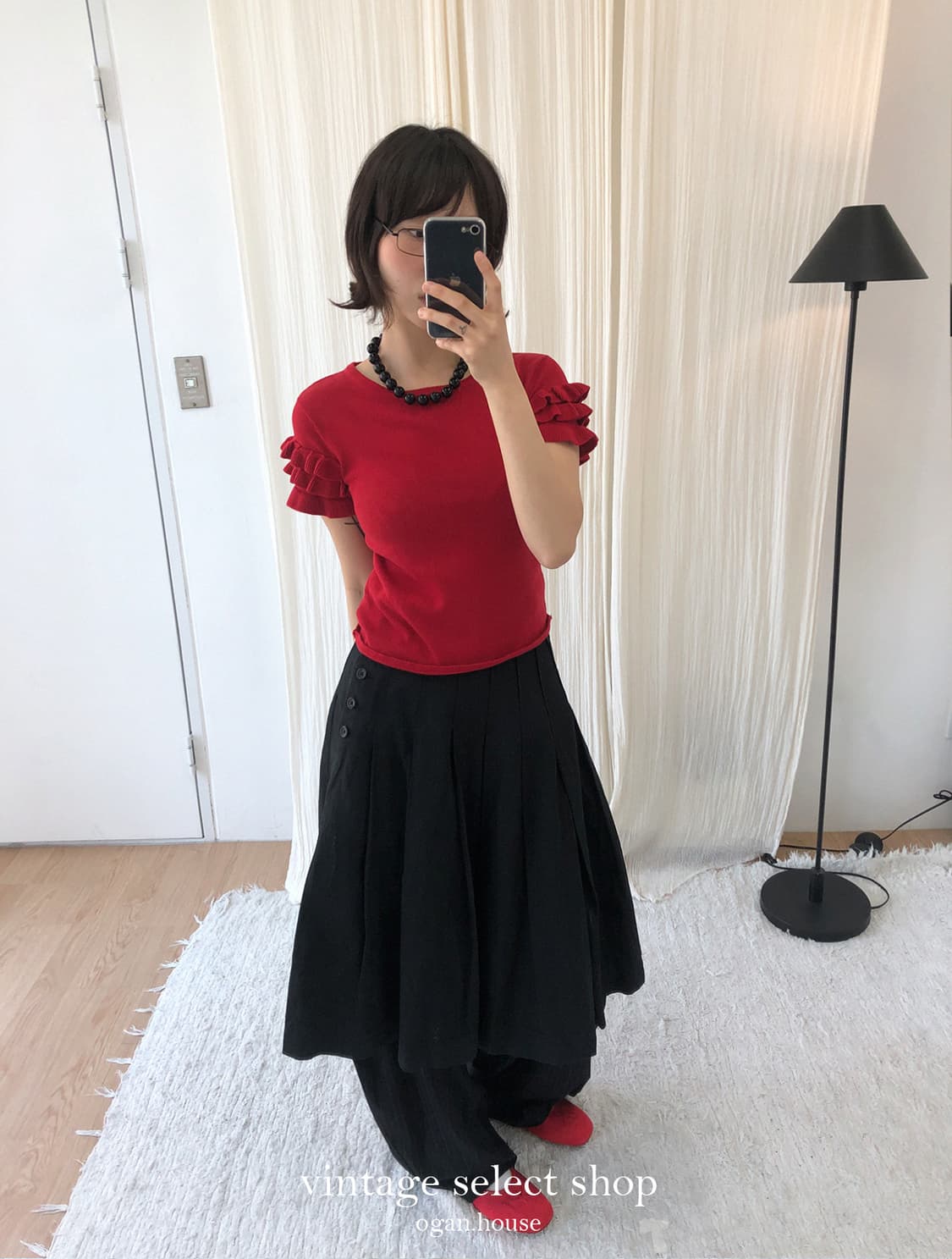 vintage red frill sleeve top 상품이미지5