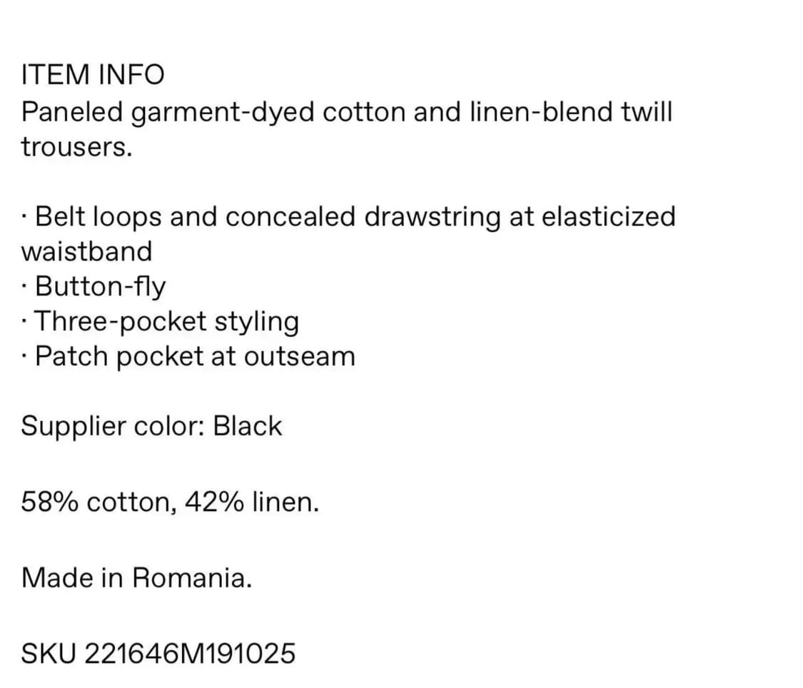 ​[풀박스급] 르메르 LEMAIRE 가먼트 다이 코튼 린넨 파티그 팬츠  상품이미지8