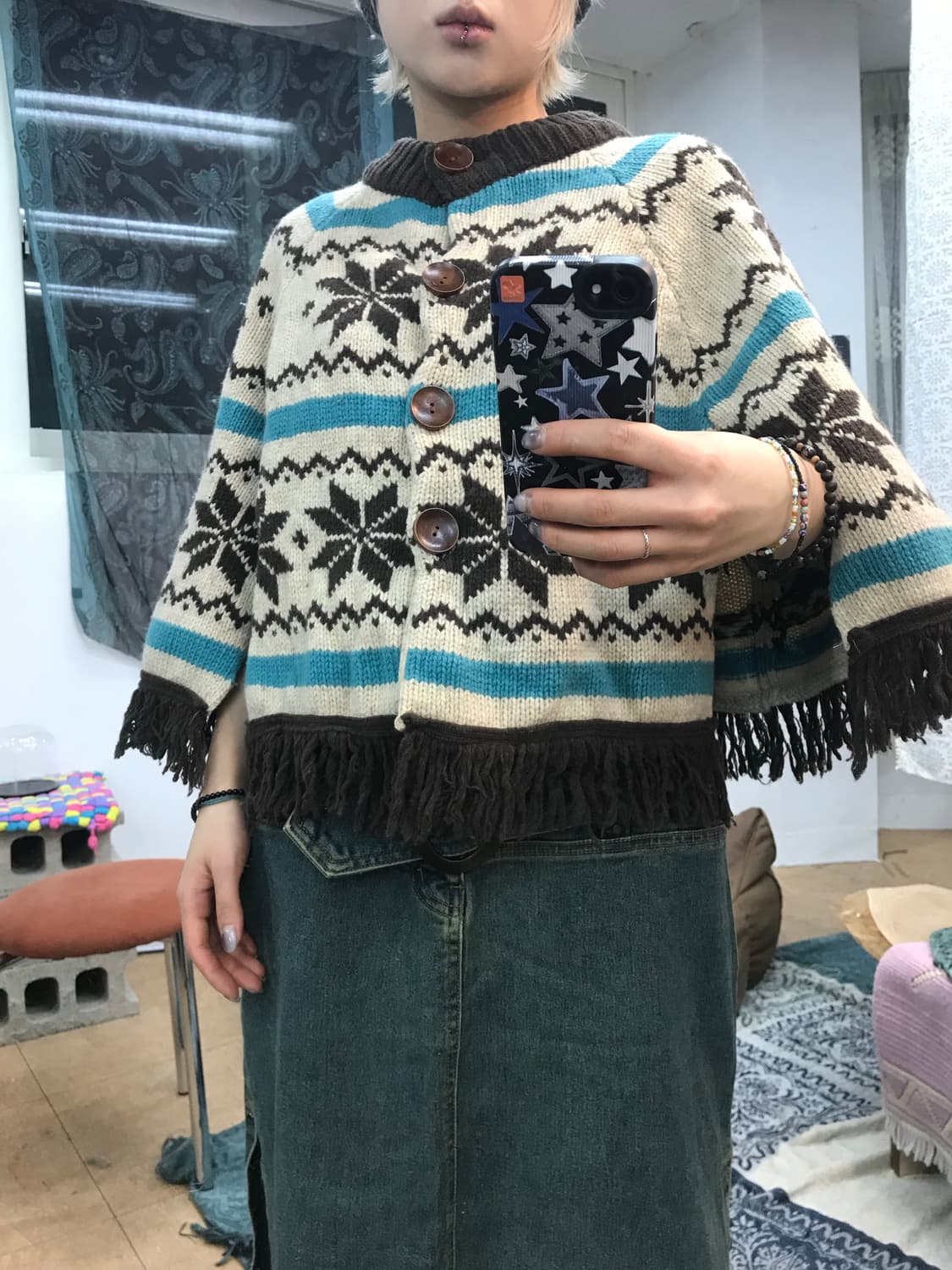 빈티지 에스닉 니트 판쵸 가디건  상품이미지2