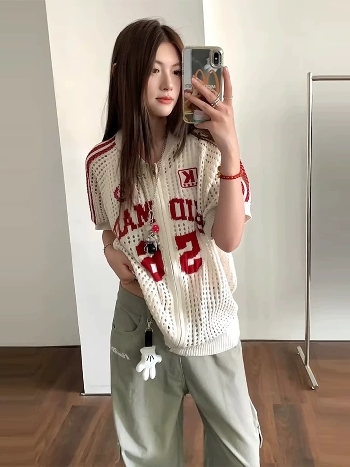 빈티지 메쉬 니트 반팔 집업 상품이미지1