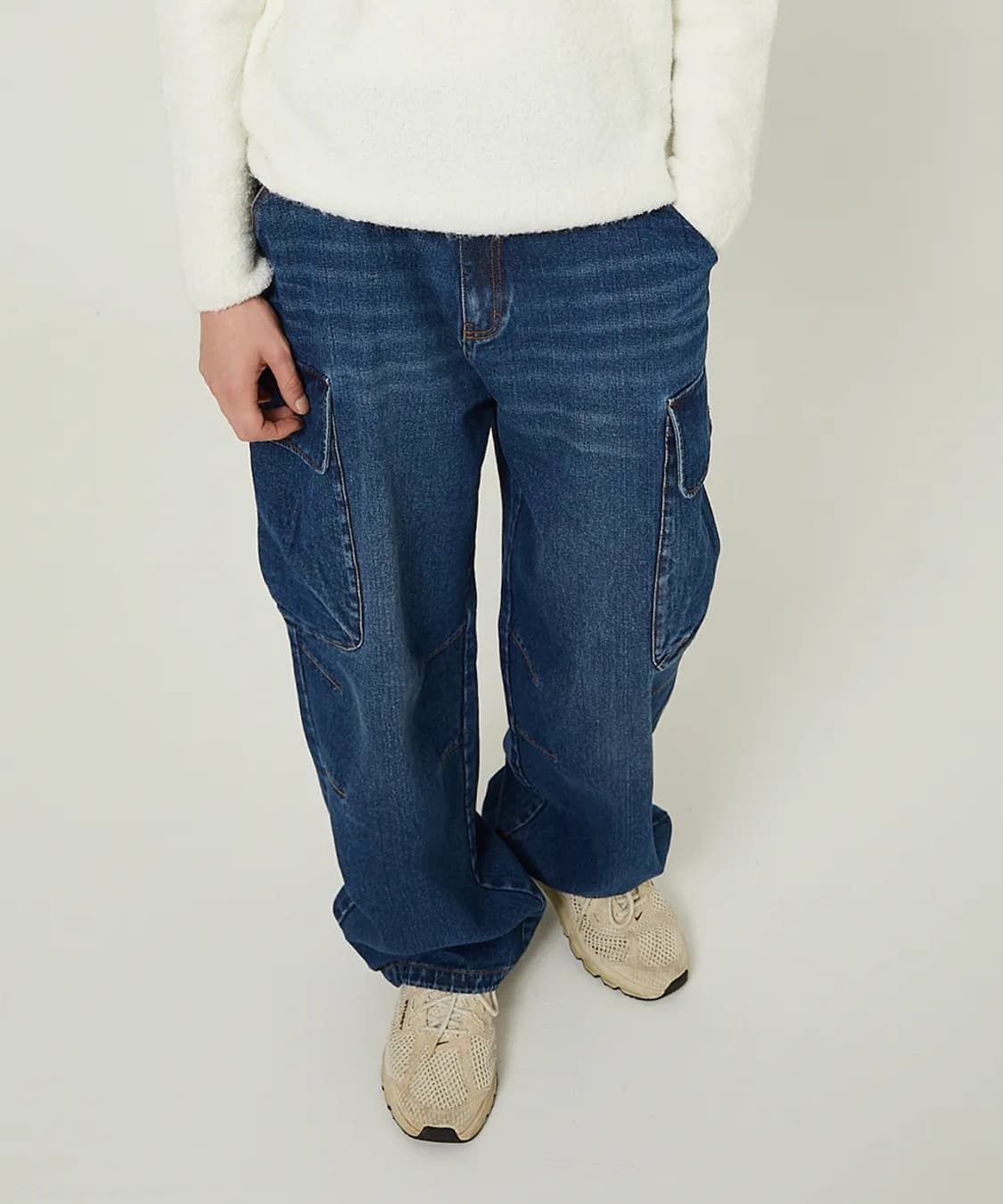 와이케이 파라슈트 카고 워시드 데님 팬츠 미디엄블루 상품이미지2