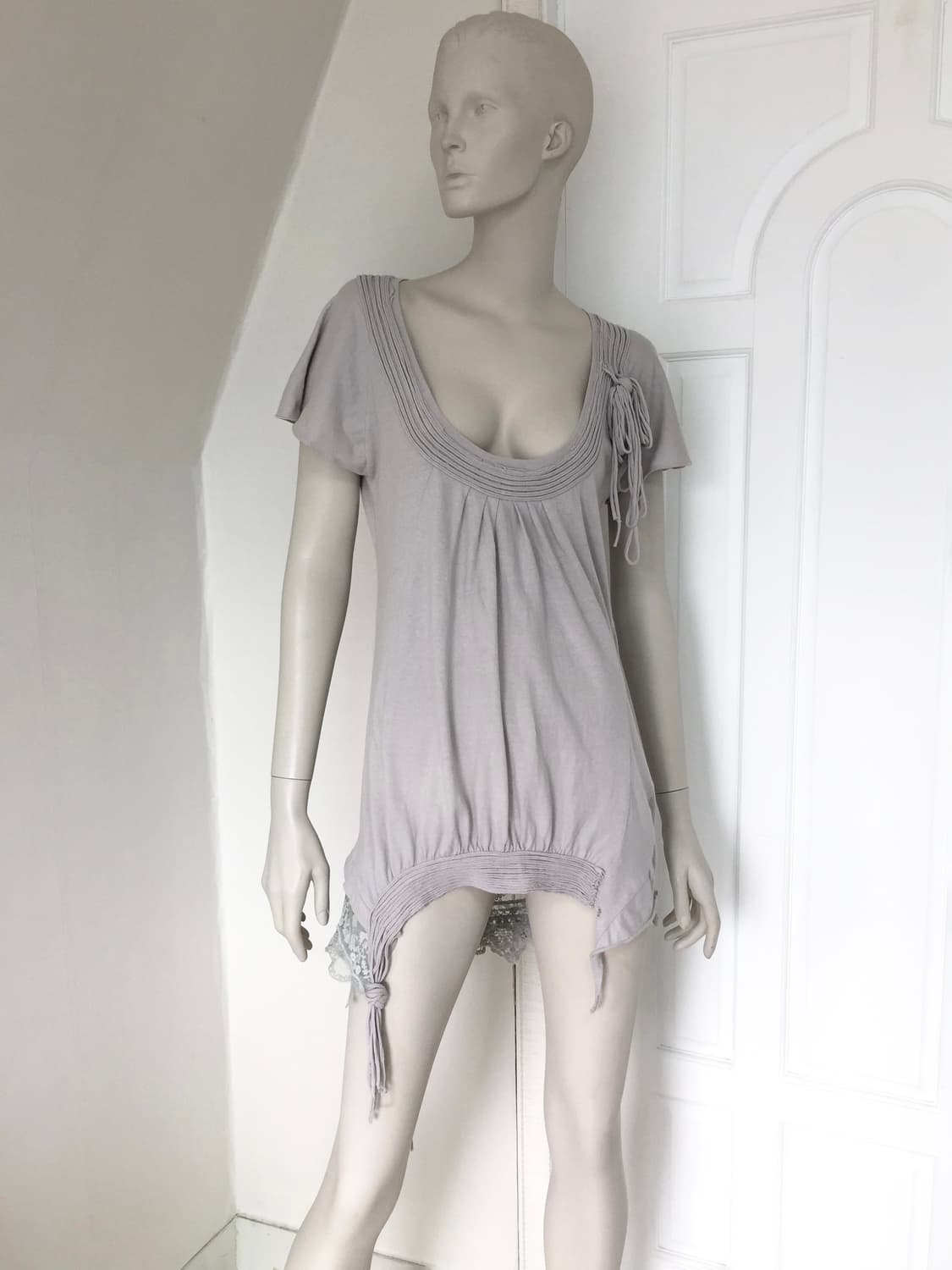 Vintage Crochet Detail Grey Blue Top 상품이미지1