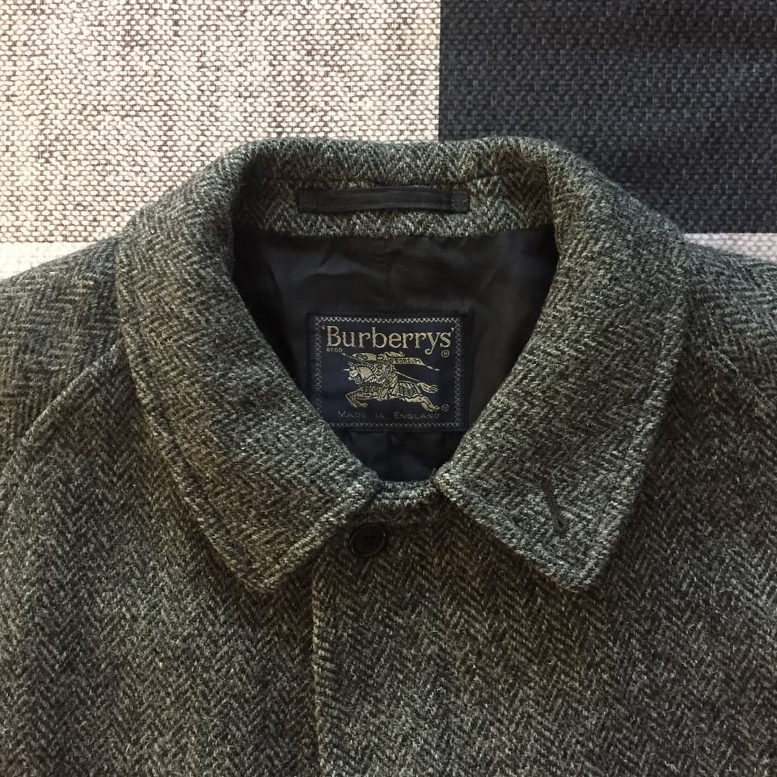 80s 버버리 해리스 트위드 원패널 싱글 래글런 코트 상품이미지4