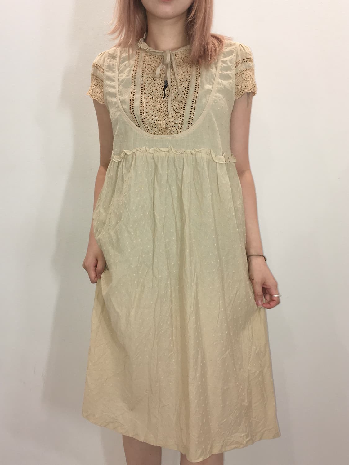 jpn vintage 베이비돌 도트 베이지 원피스 상품이미지1