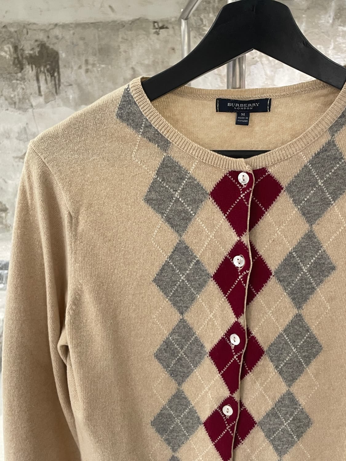 버버리 베이지 아가일 울 니트 가디건 상품이미지2