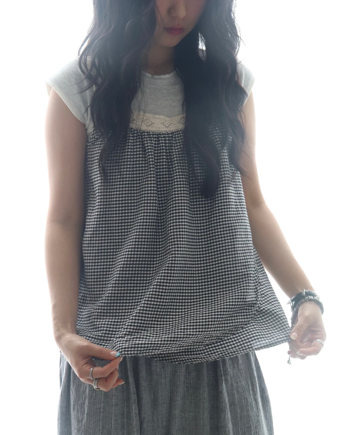 [HUG Ō WäR] Check Lace Camisole Blouse 상품이미지5