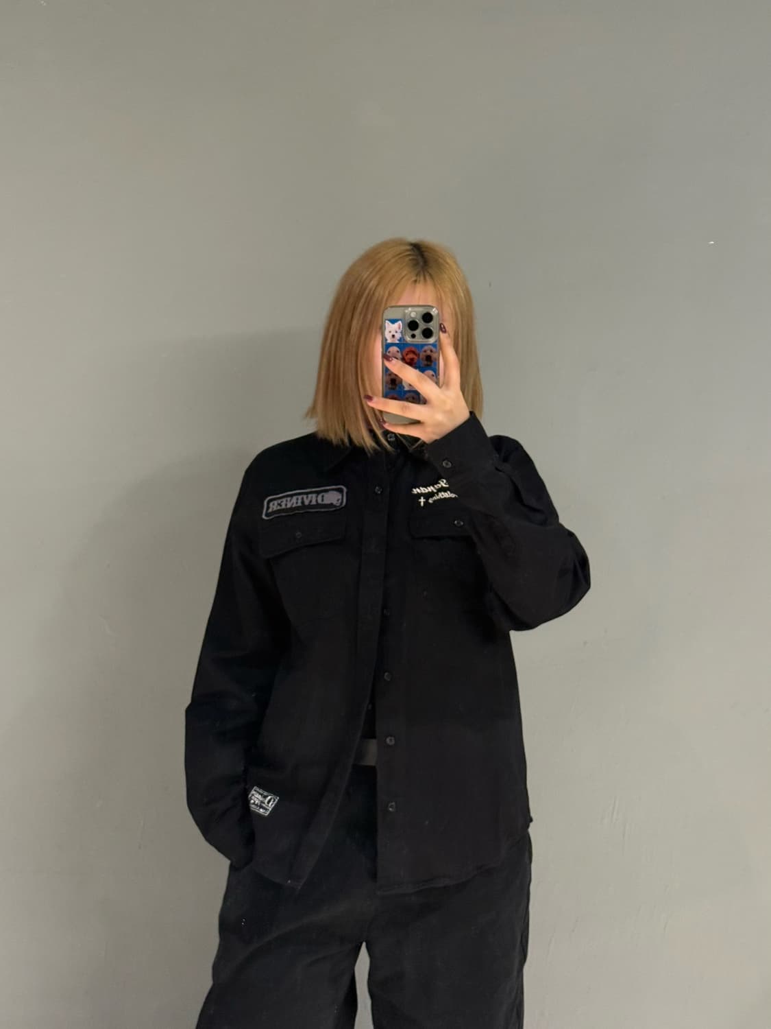 skull embroied detail over-fit shirt 상품이미지2