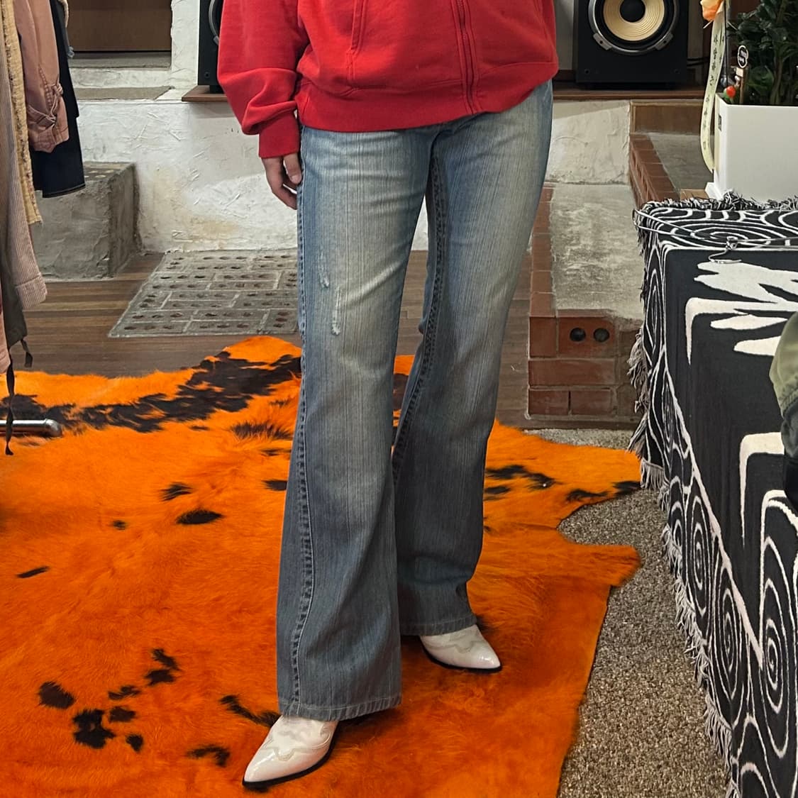 연청 스터드 퍼플 스티치 버튼 플라이 부츠컷 데님 팬츠 상품이미지2