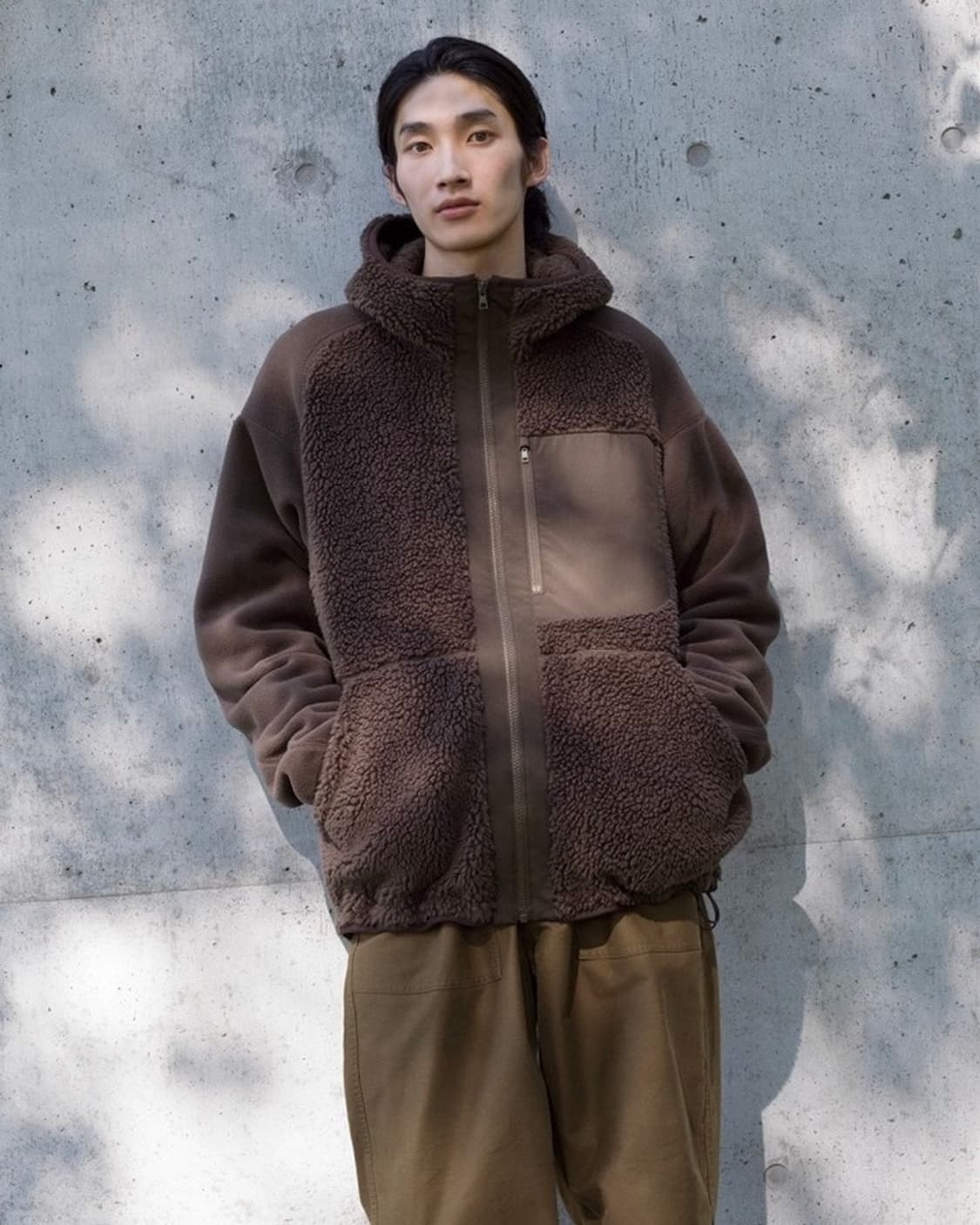 유니클로 화이트마운티니어링 브라운 갈색 후리스 플리스 후드 집업 XL 상품이미지2