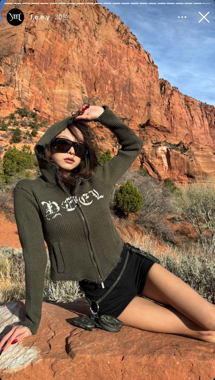 leey - RIBBED KNIT ZIP-UP HOODIE, KHAKI 상품이미지1