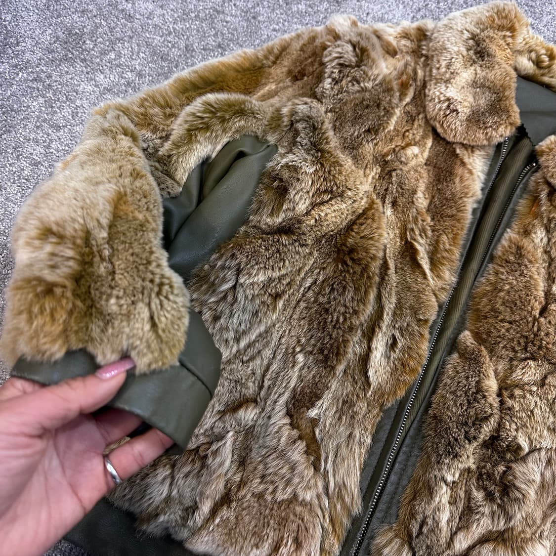 빈티지 카키 램스킨 렉스 퍼자켓(집업)M-L 상품이미지4