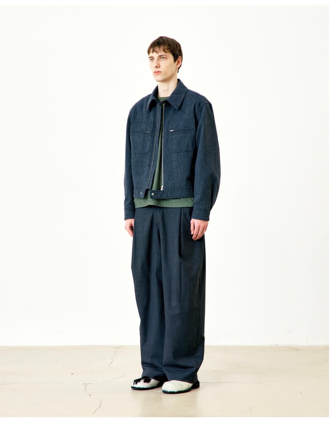 [M] 쿠어coor 러스틱 울 더블 포켓 트리밍 카라 점퍼 차콜 상품이미지7