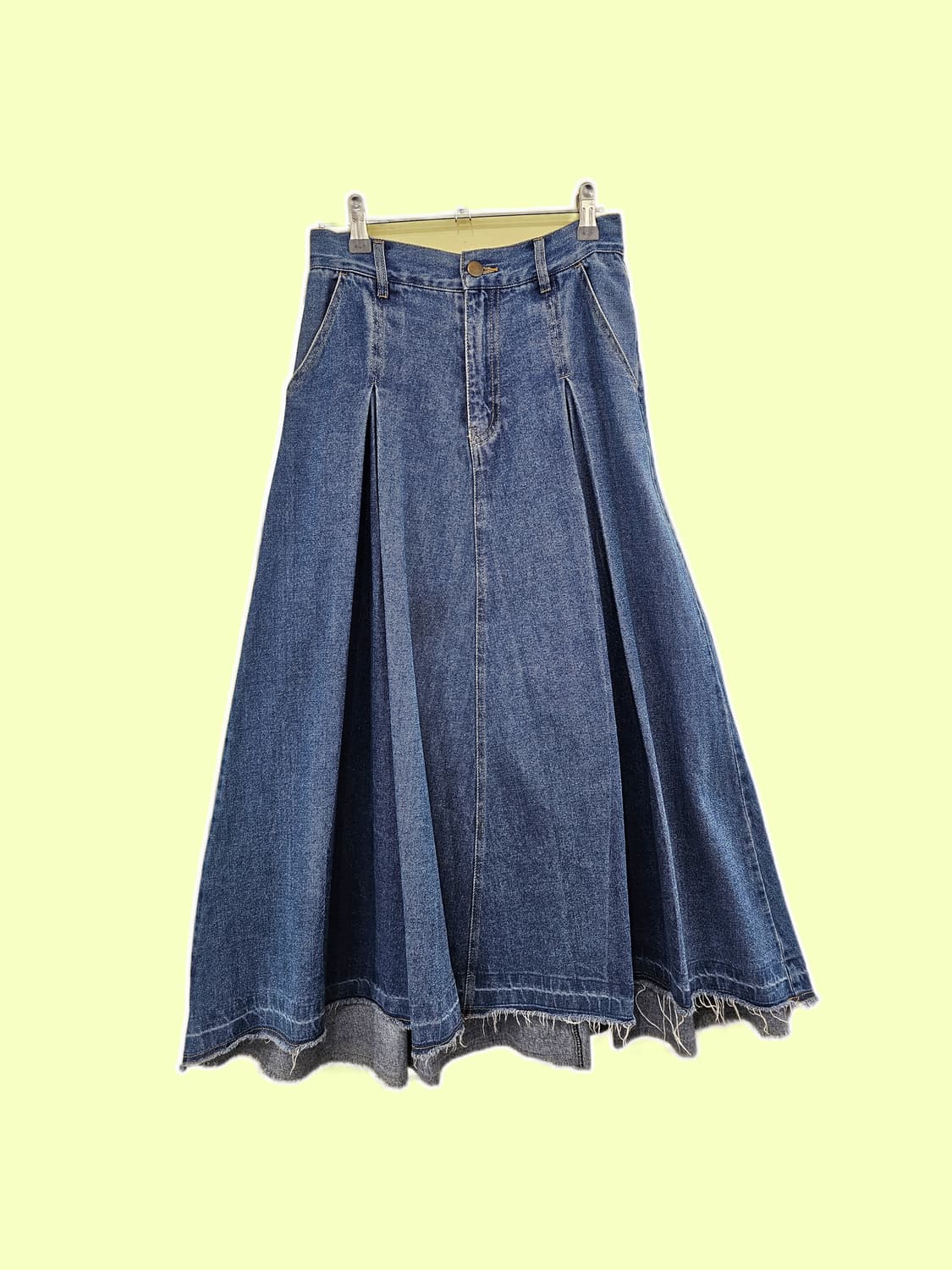 데님 핀턱 언발 롱스커트 상품이미지1