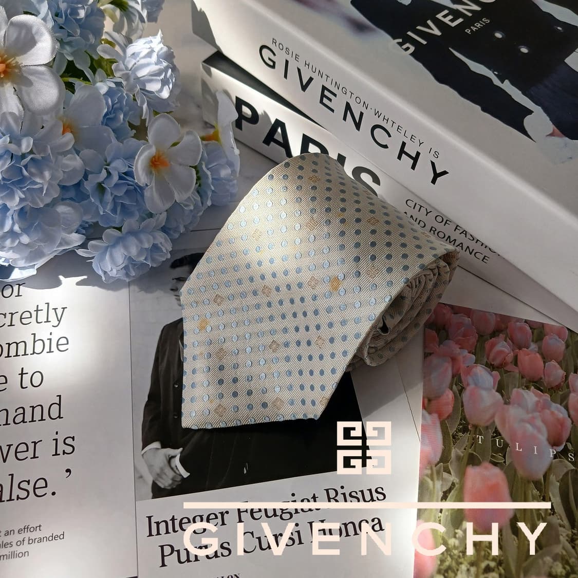 지방시 실크 크림화이트 도트 패턴 넥타이 8.8cm B등급 E795
 상품이미지1