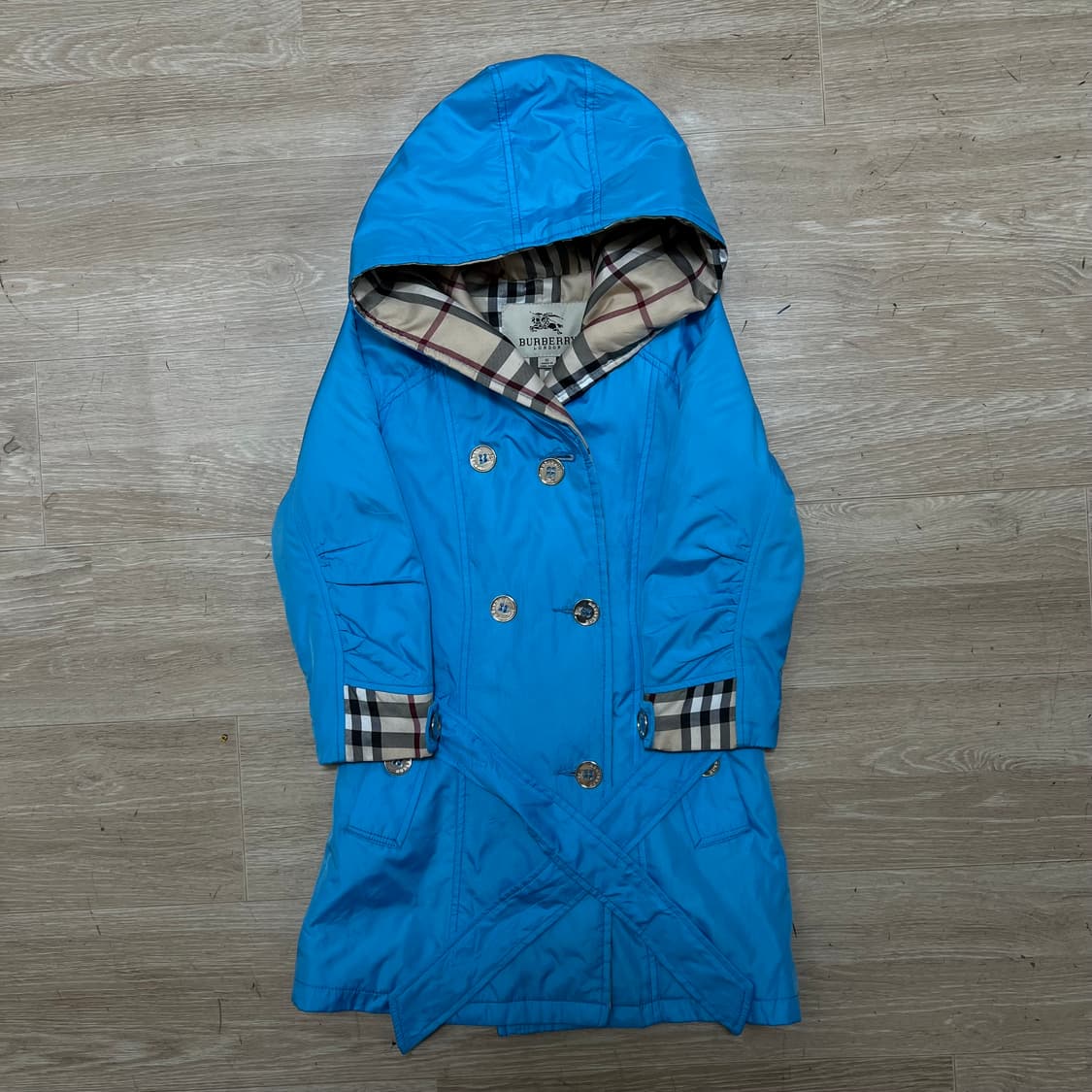 버버리 런던 키즈 노바체크 안감 후드 트렌치코트 [스카이 블루] S 상품이미지1