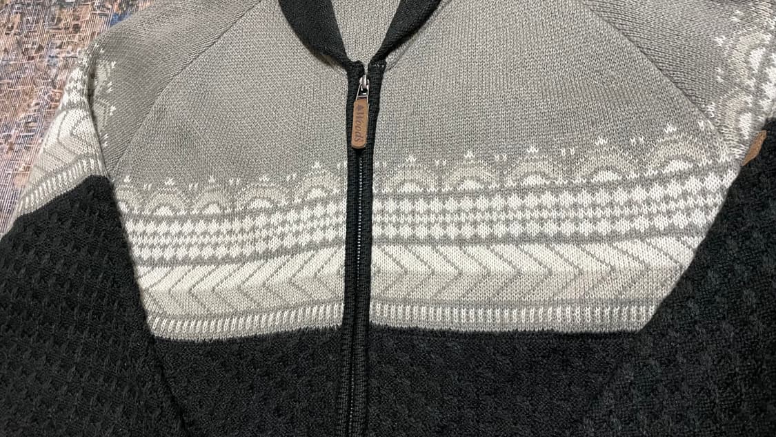90s~00s WOODS 우즈 캐나다 빈티지 블랙그레이 노르딕 니트 집업 상품이미지5