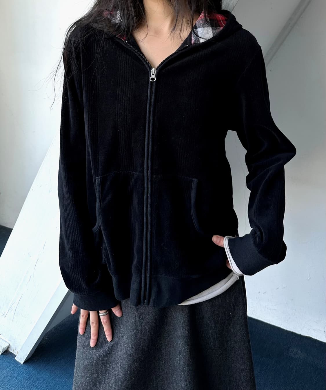 Terry fabric design hooded zip parka 상품이미지7