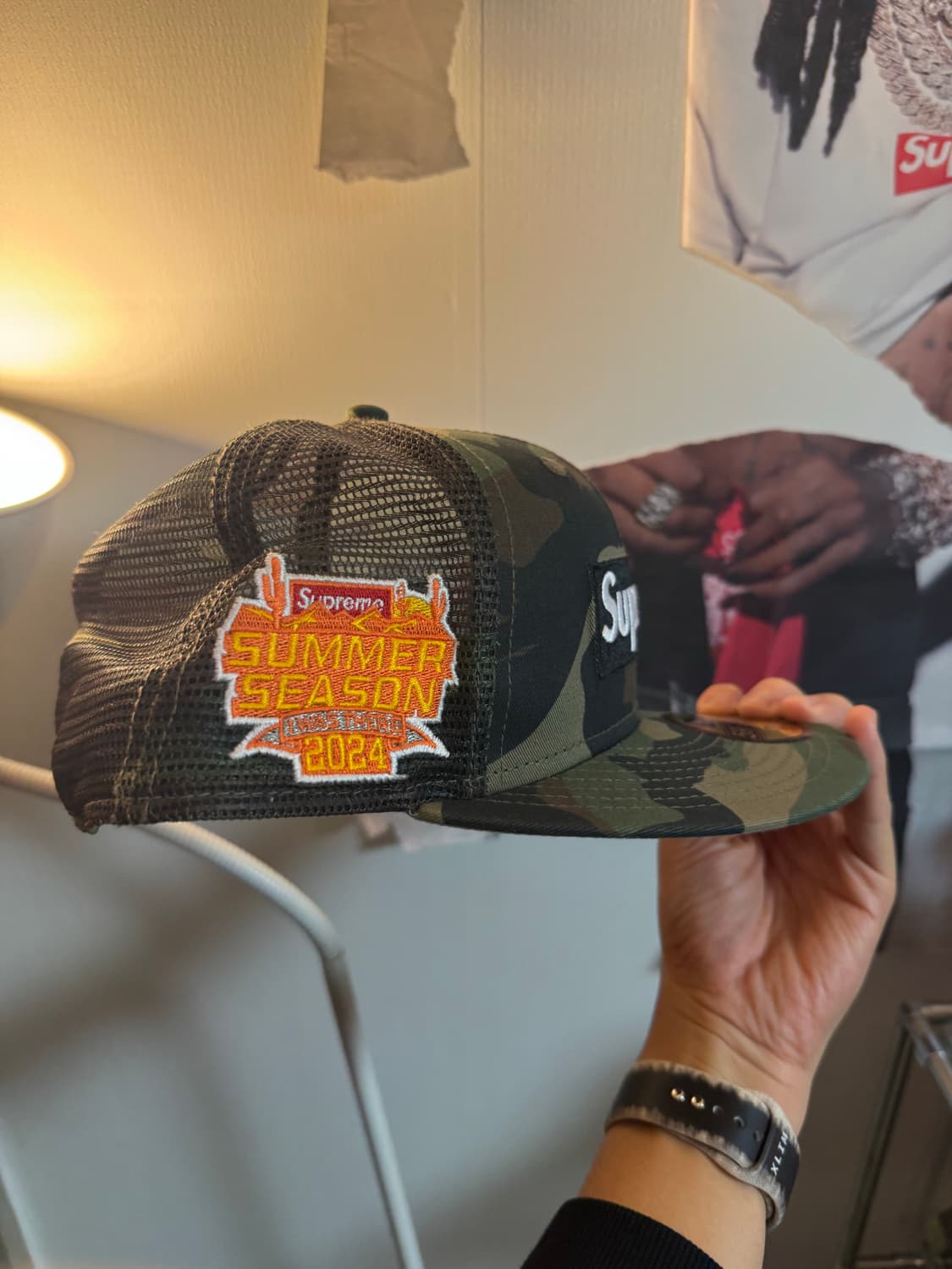 슈프림 뉴에라 박스로고 메쉬 백 스냅백 카모 우드랜드 상품이미지3