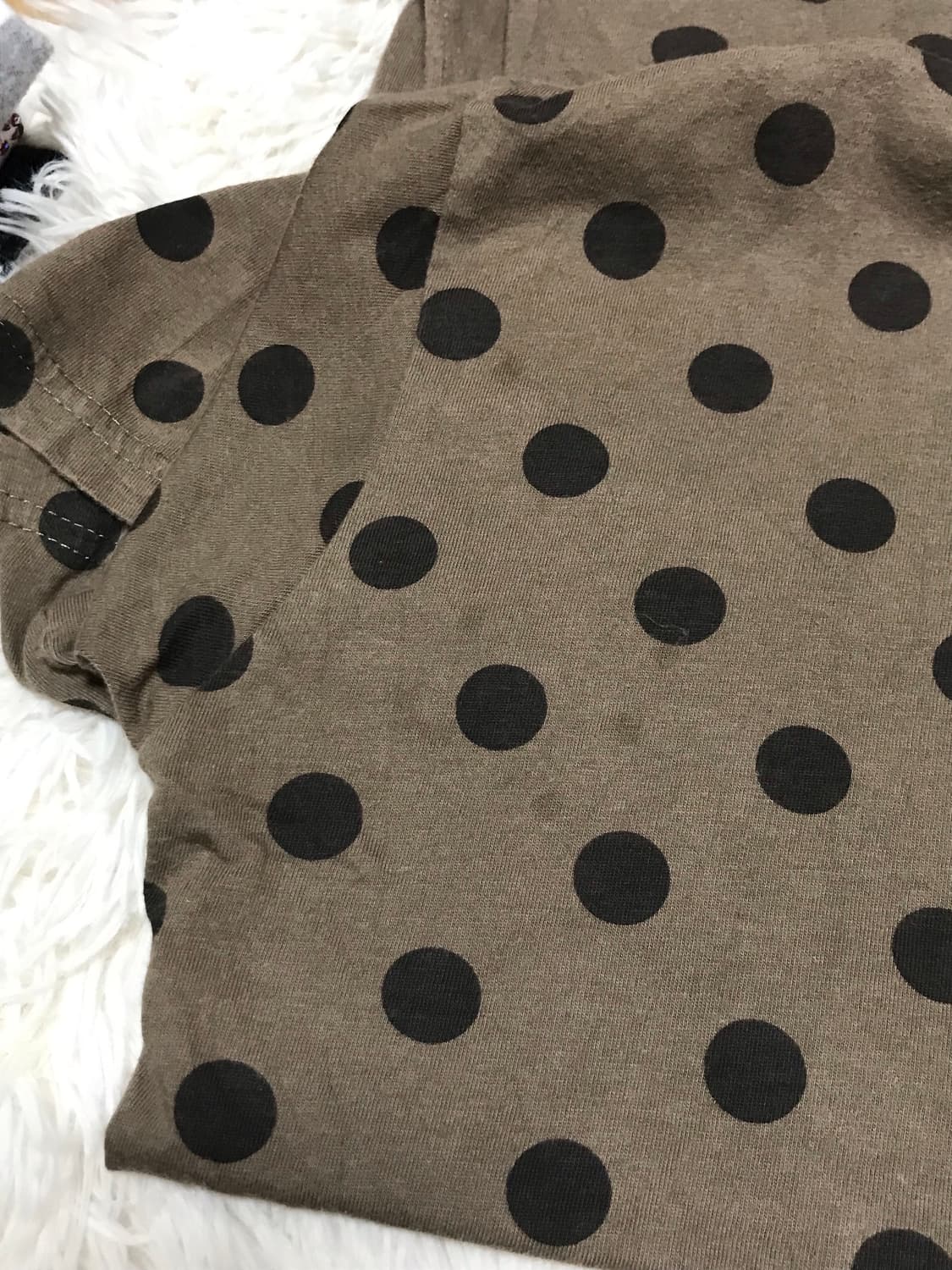 일본빈티지 모리걸 도트 땡땡이 브라운 반팔 티셔츠 상품이미지2