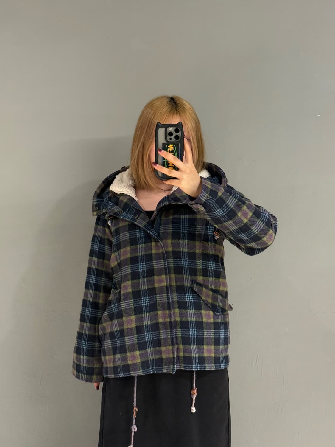 check pattern high-neck detail coat 상품이미지1