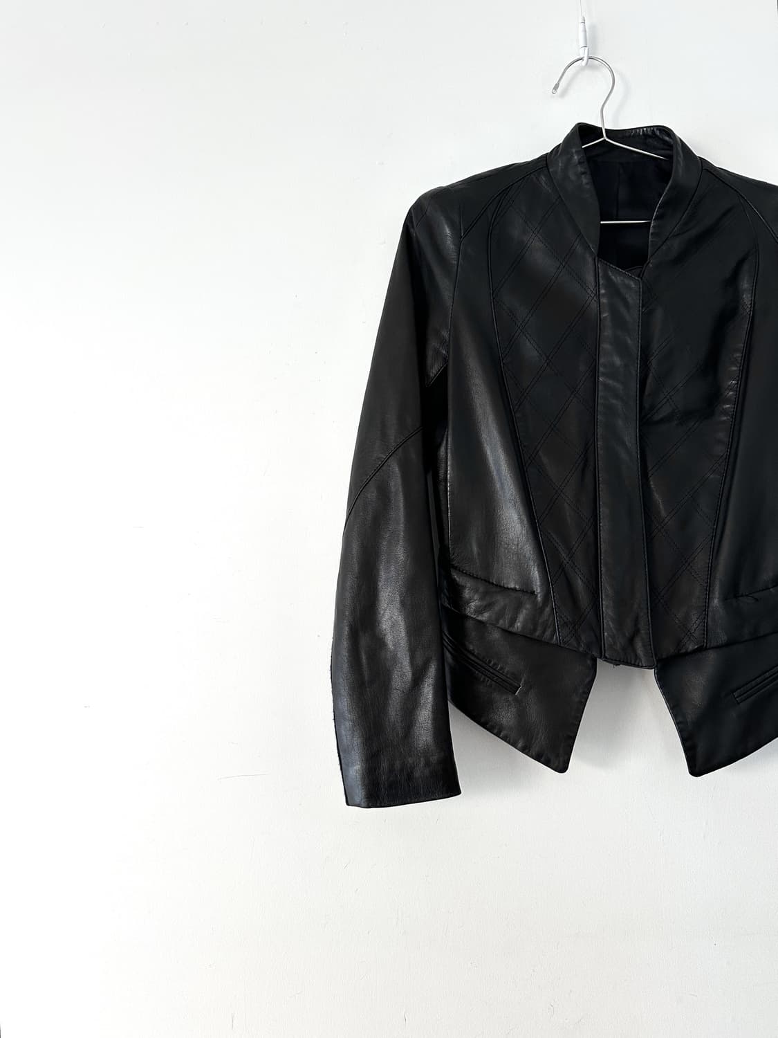 Slim lining dual leather jacket / black 상품이미지2
