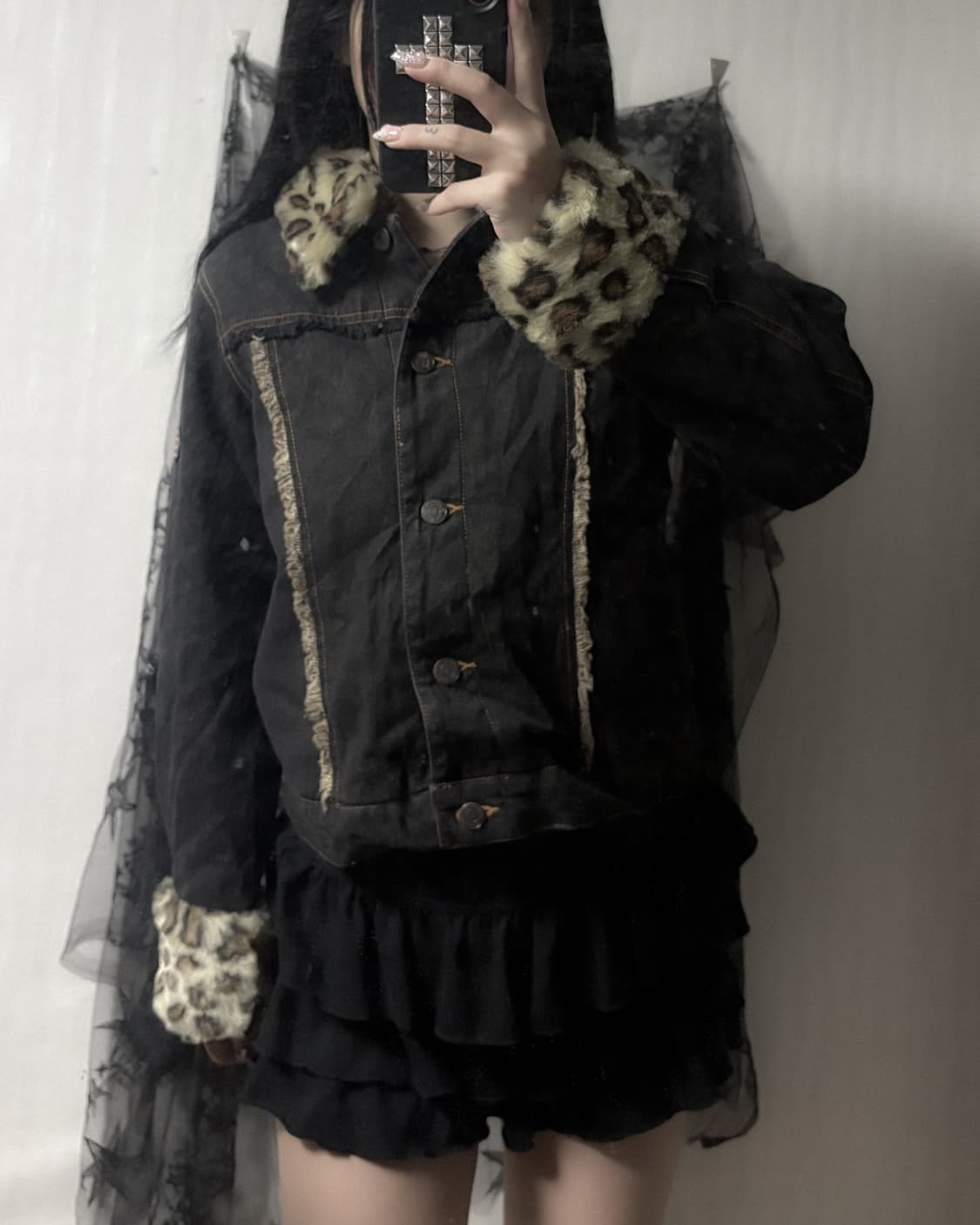 y2k 레오파드 퍼 포인트 데님 자켓  상품이미지2