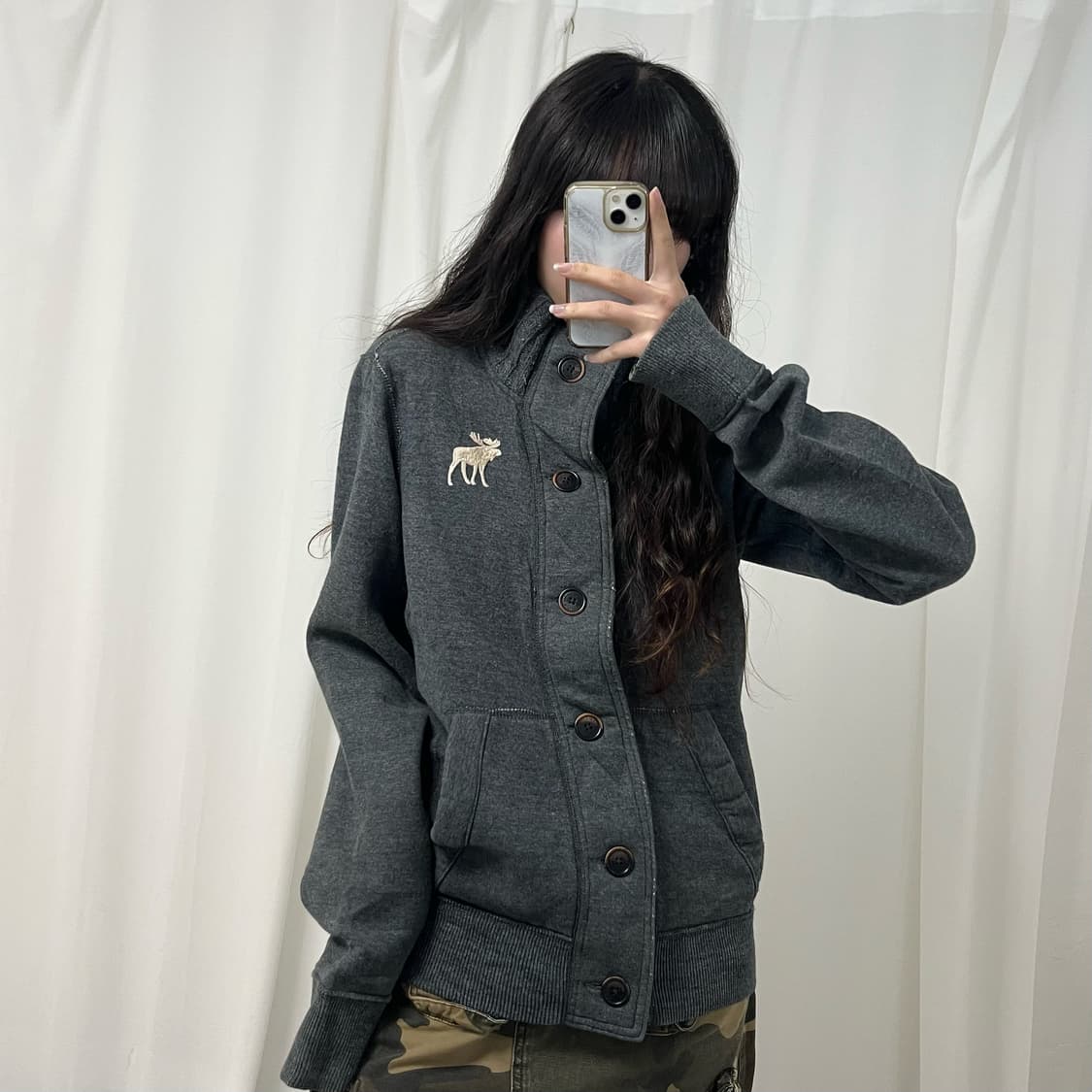 Abercrombie gray button neck zip-up 상품이미지1