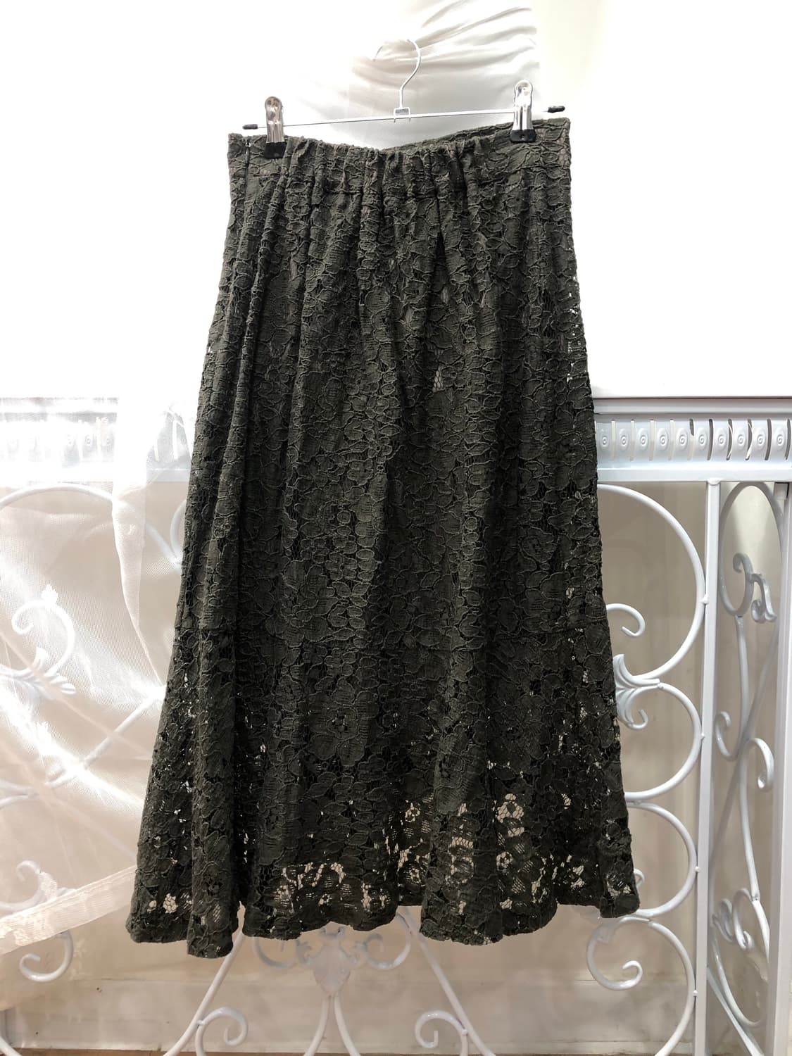 deep green floral lace long skirt 상품이미지2