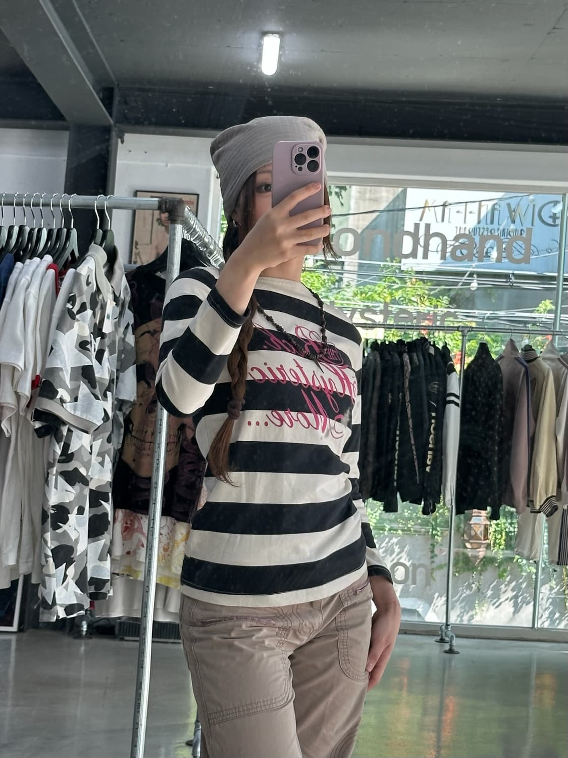 히스테릭글래머 스트라이프 보트넥 프린팅 롱슬리브 긴팔티셔츠 상품이미지1