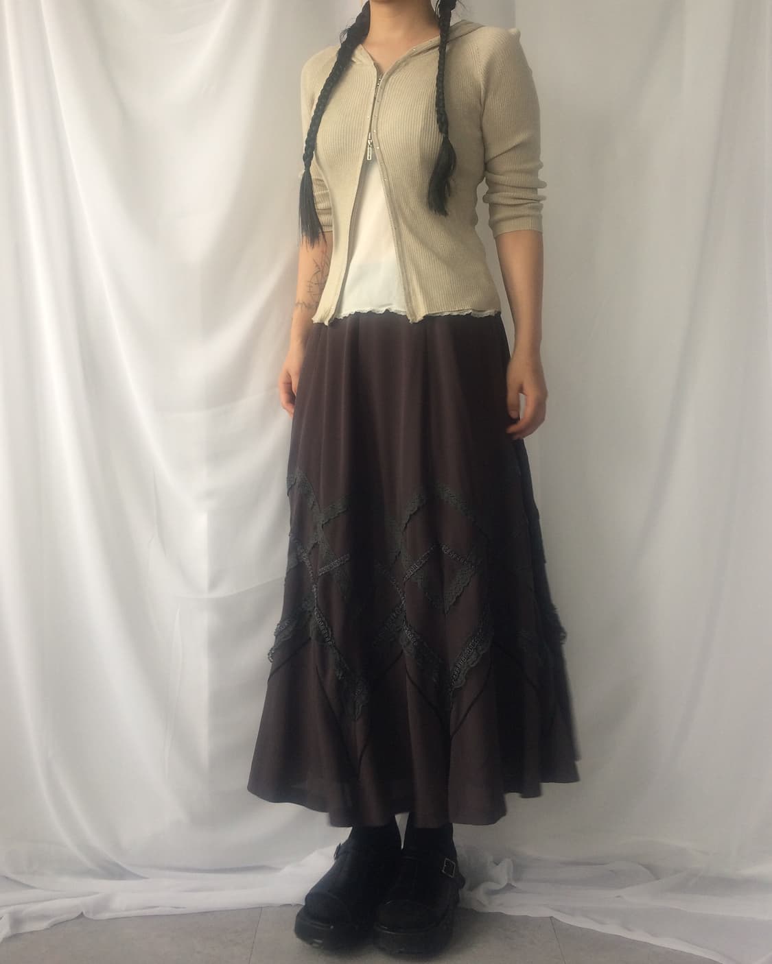 Lace trimming point long skirt 상품이미지8