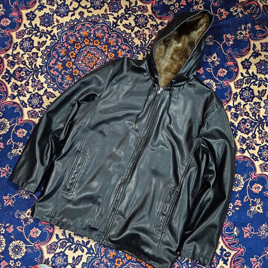 루즈핏 후드퍼 가죽 자켓 100-105size 상품이미지1