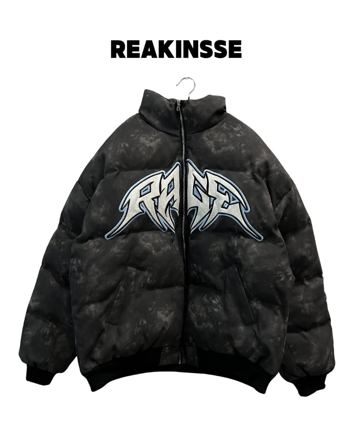 (XL) Reakinsse 오버핏 타이다이 레더 스트릿 푸퍼 패딩 자켓 상품이미지1