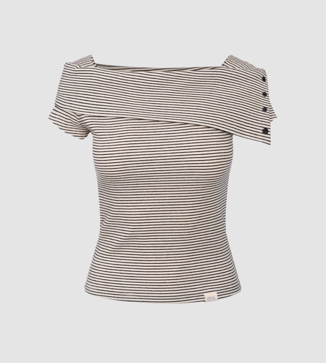 키티포터리 스트라이프 오프숄더 티셔츠 상품이미지3