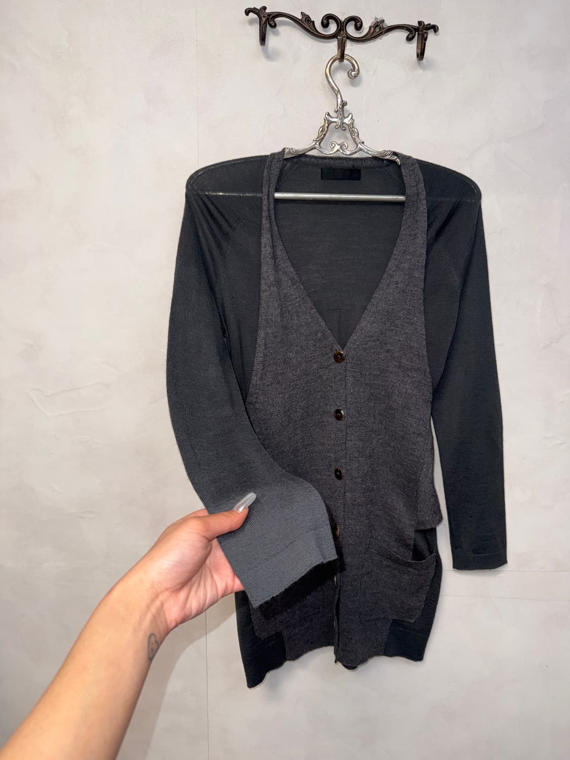 SYSTEM charcoal vest layered loose 가디건 상품이미지2