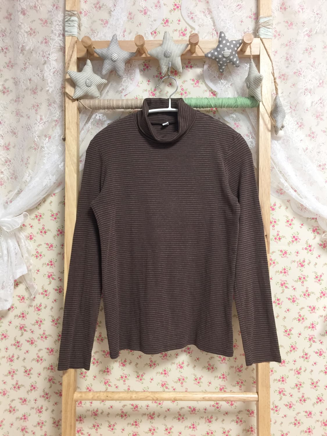 빈티지 초코 단가라 목폴라 상품이미지1