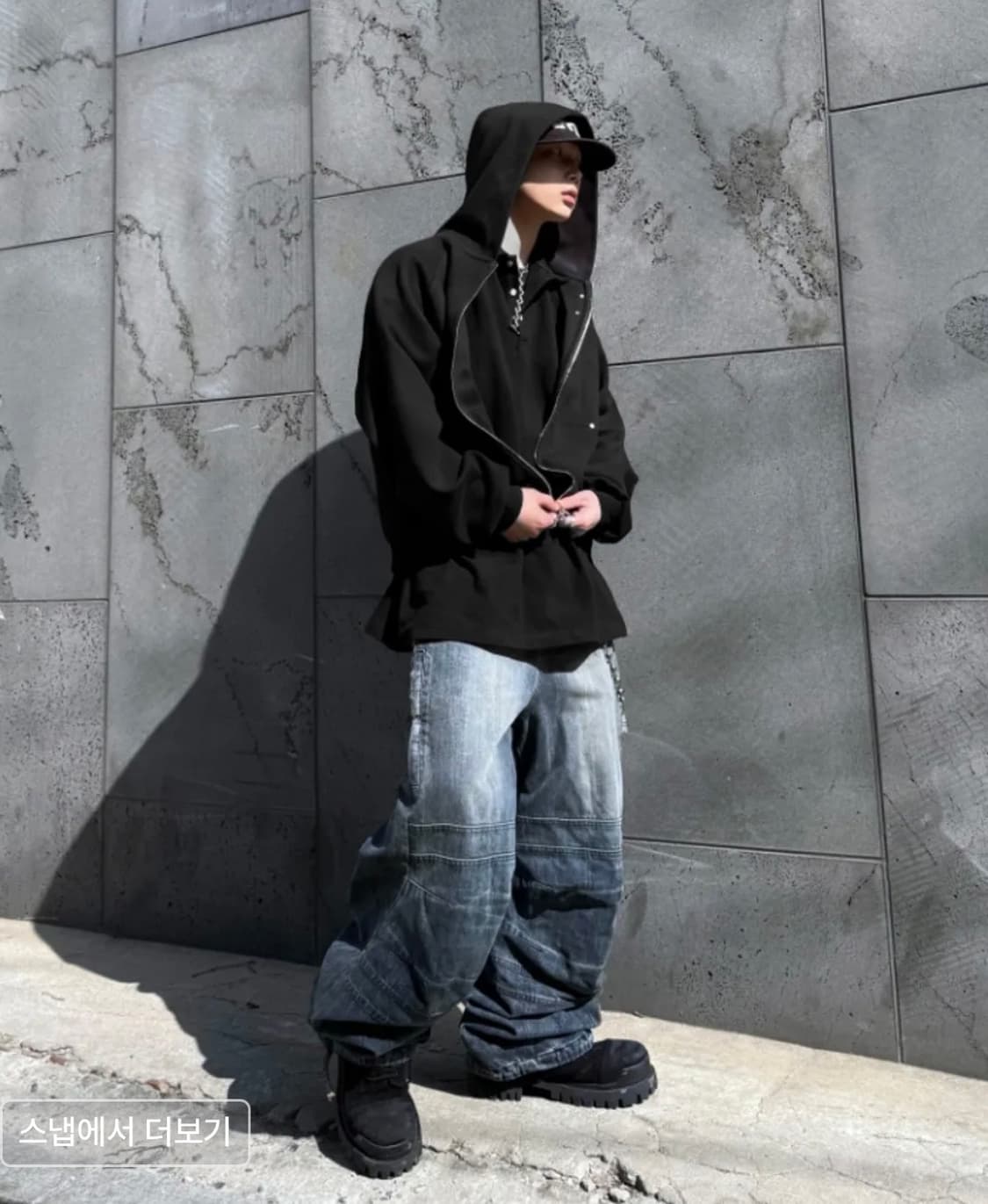 로어링라드 에센셜 오버 후드집업 블랙 M 상품이미지3