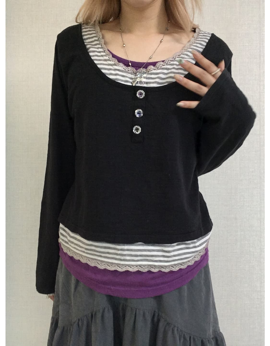 jpn vintage layered stripe purple t  상품이미지3