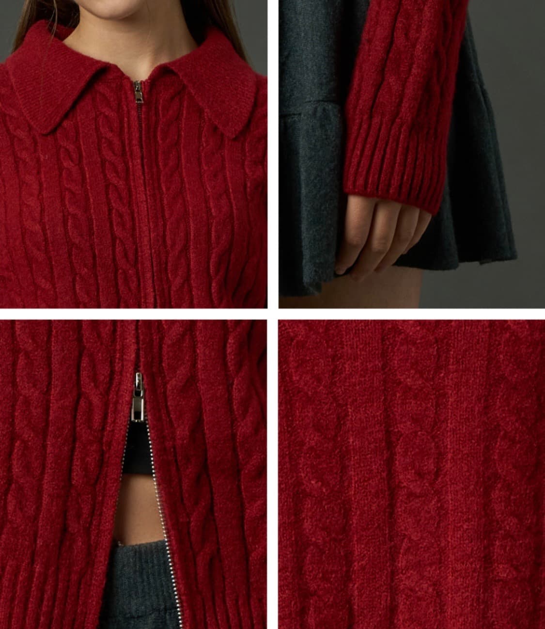 니트 투웨이 꽈배기 집업 가디건 [레드] 상품이미지3