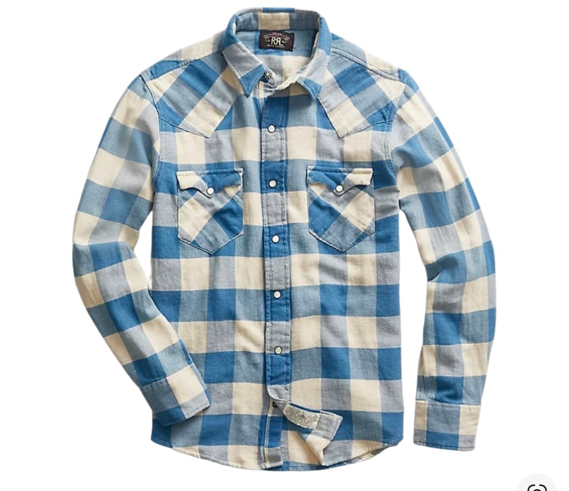 Rrl 플래드 트윌 웨스턴 셔츠 인디고 크림 M 새상품 상품이미지1