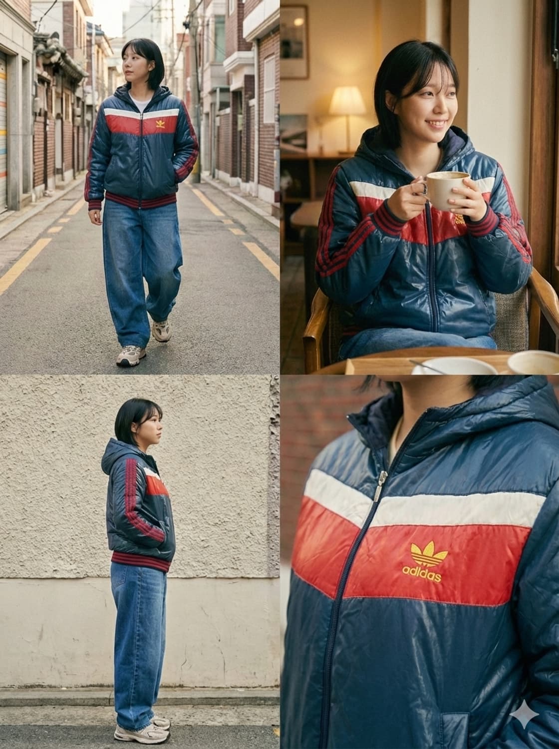 [아디다스] 빈티지 딥블루 트리콜로 유광 후드 자켓 M 상품이미지2