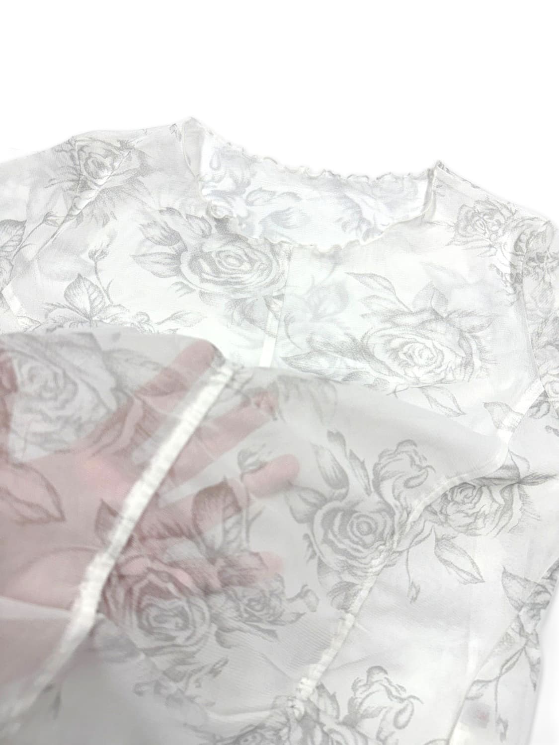빈티지 화이트 로즈 시스루 셔링 레이어드티 상품이미지4