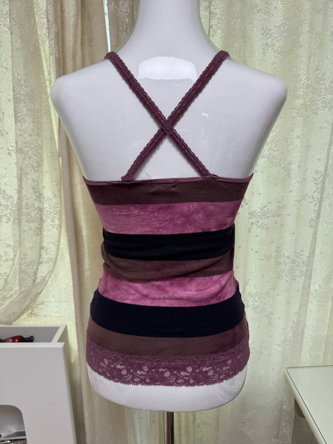 Stripe lace button sleeveless 상품이미지2