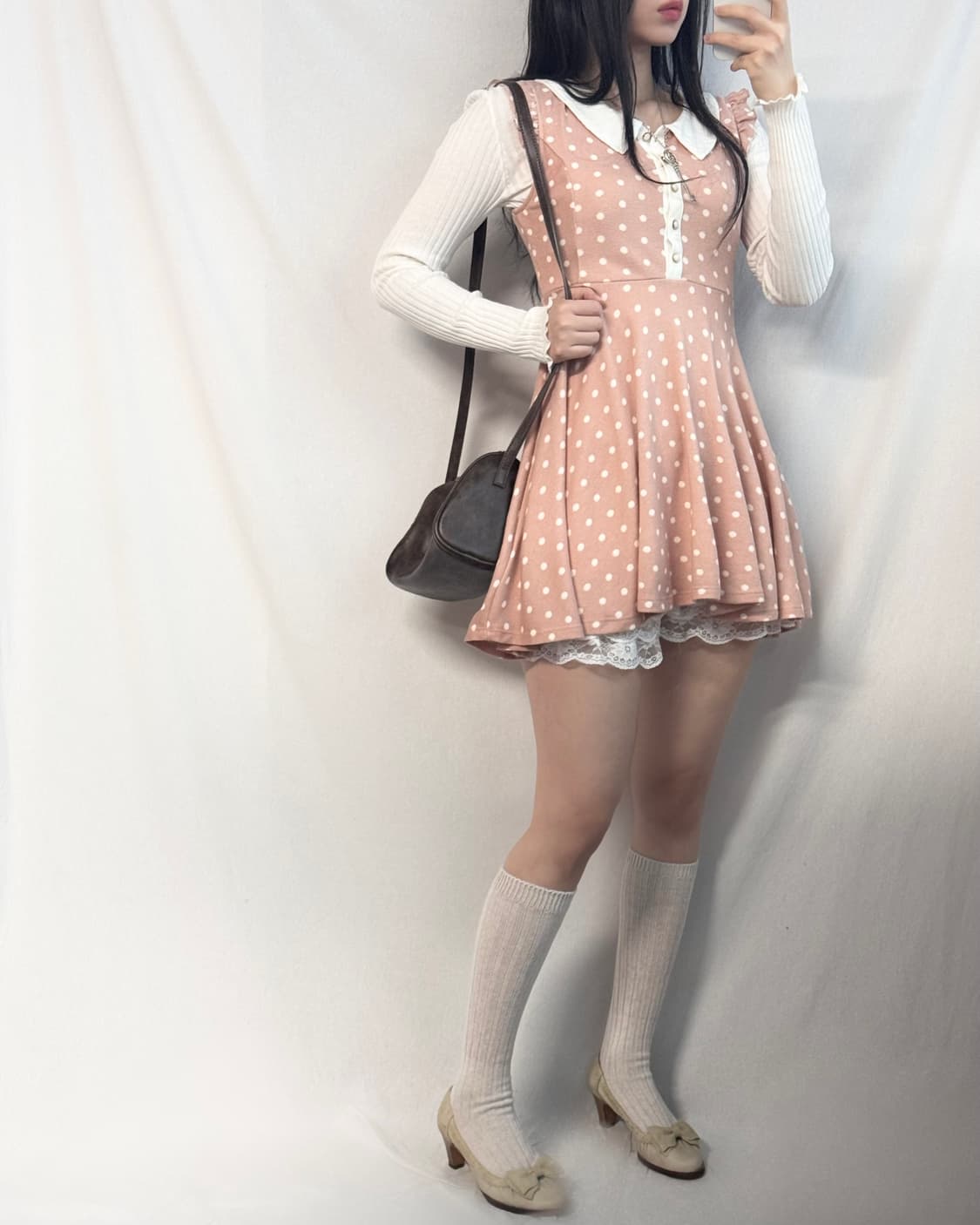리즈리사 도트 패턴 니트 원피스 2pcs SET 상품이미지4