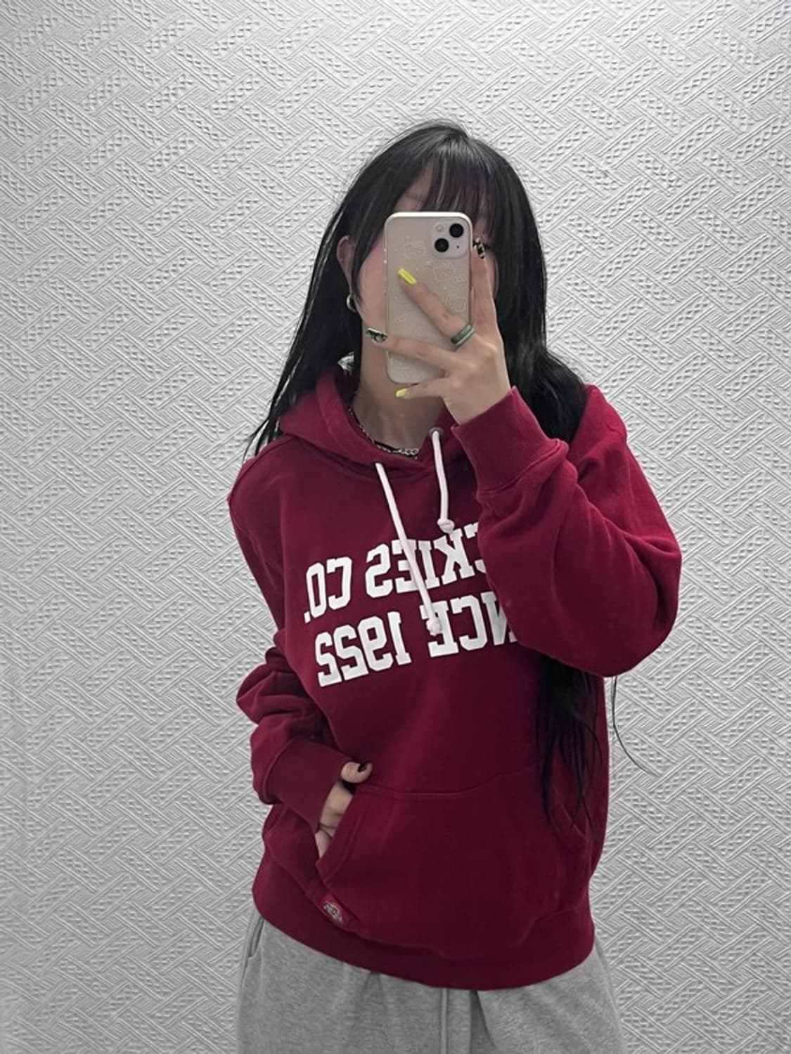 디키즈 레트로 캐주얼 버건디와인 기모 후드티 M C07404 상품이미지1