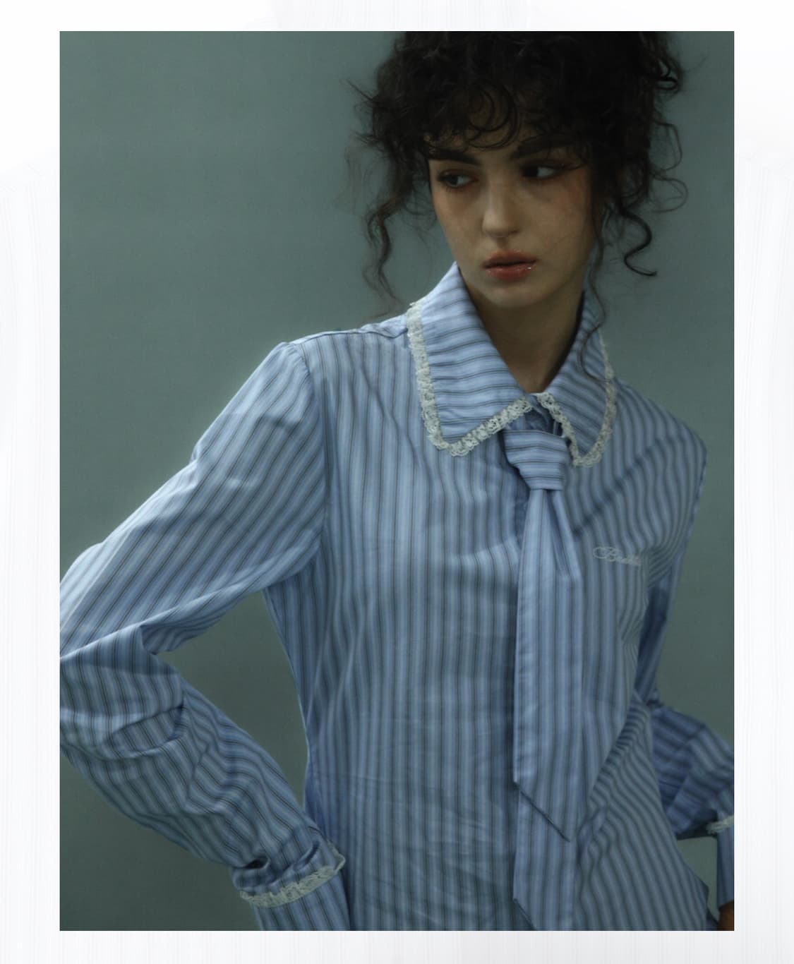 택포)배드블루 셔츠 badblue Stripe Lace Tie Shirt 상품이미지1