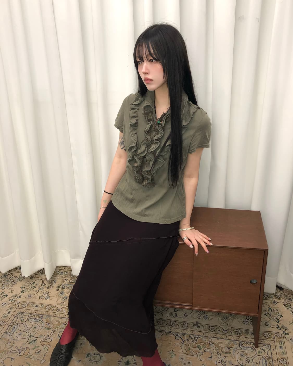 브라운 절개 스커트 상품이미지3