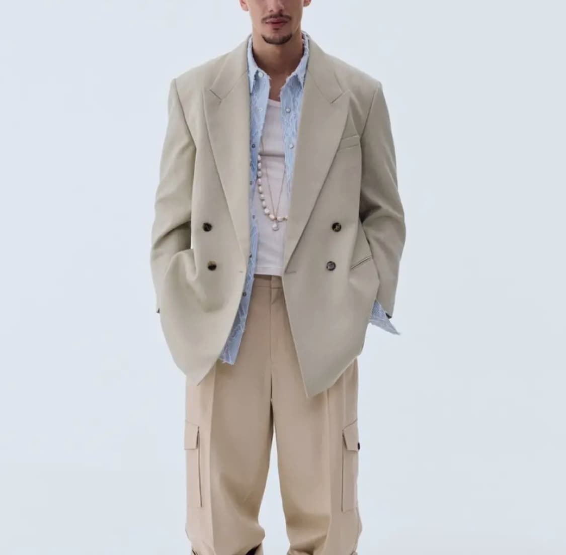 렉토 버진 울 오버핏 더블 보트 자켓 라이트 카키 상품이미지1