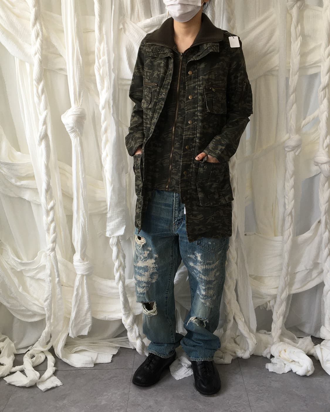 Camo pattern high neck belted jacket 상품이미지6