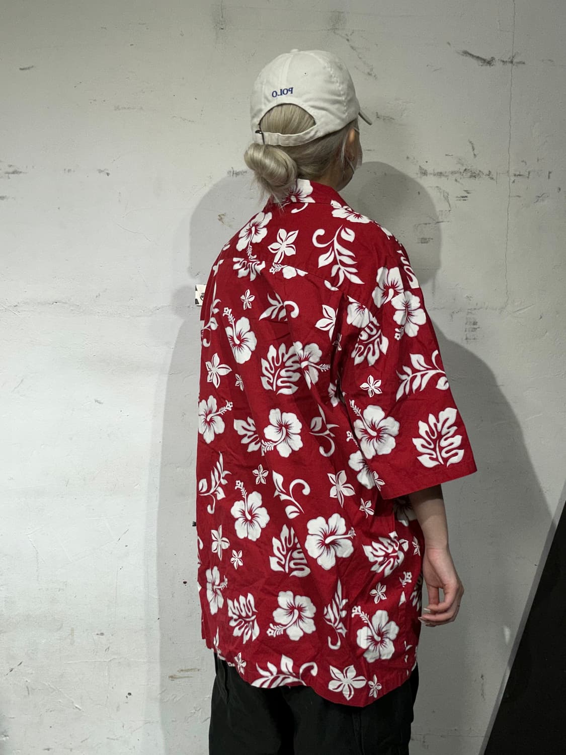 빈티지 레드 하와이안 꽃 패턴 반팔 오버핏 셔츠 상품이미지3